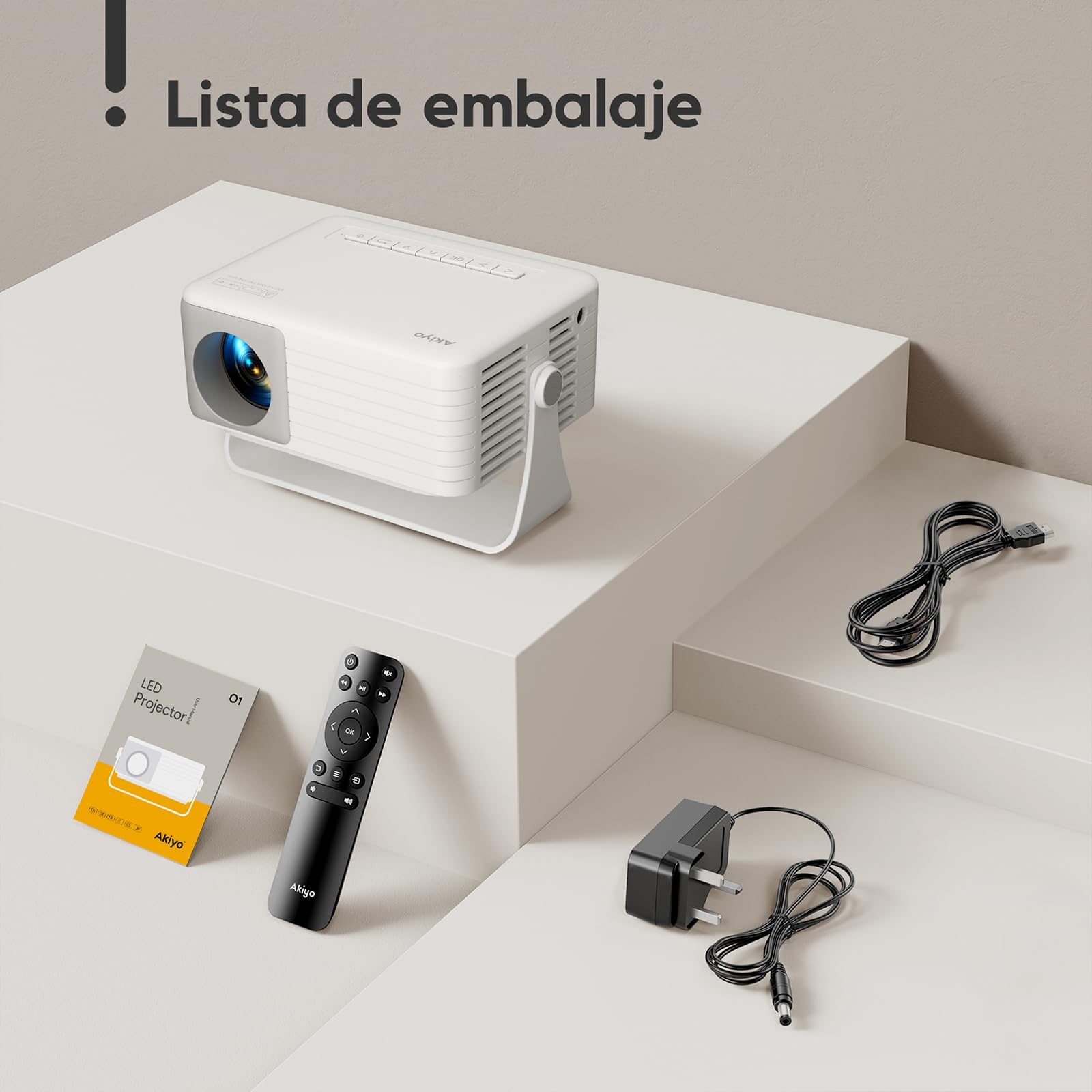 Mini Proyector Portátil [Auto Keystone & Rotación de 360° ] AKIYO O1 Proyector 2026 Upgraded 15000 Lumens 1080P Soporte, 50% Zoom, Projector Portable Compatible con Teléfonos/PC/PS5/TV Stick/HDMI