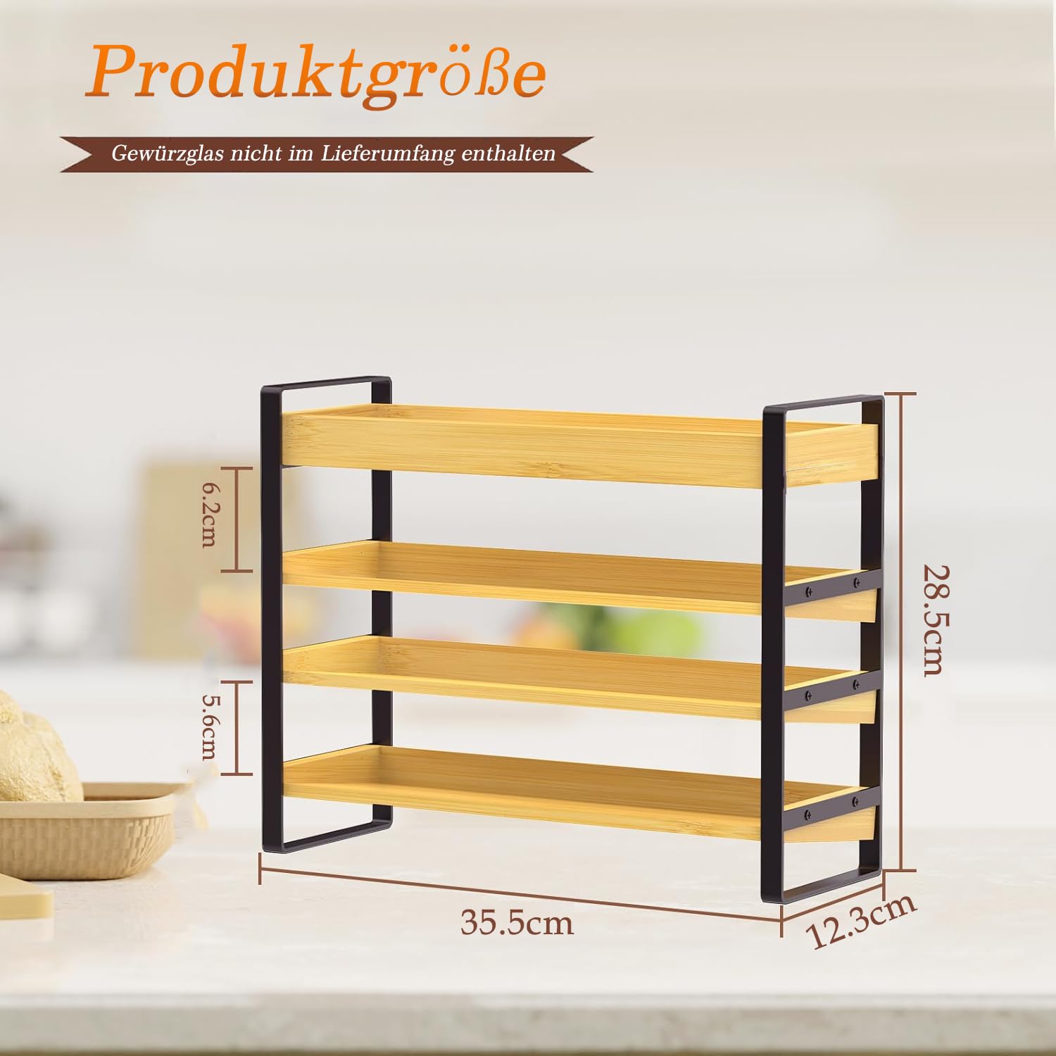 Contenitore per spezie da cucina a 4 livelli, bambù, per 35 bottiglie di spezie (vetro non incluso) Per cucine, armadi, dispensa, piani di lavoro, organizer per spezie. (36x28,5x12 cm)