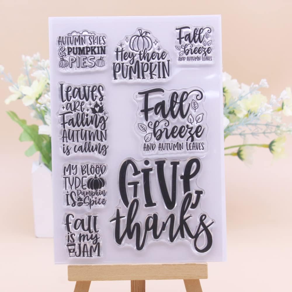 Linda 1pc Autumn Fall Hey There Pumpkin Give Thanks Clear Stamps for Card Making Decoration and DIY Scrapbooking