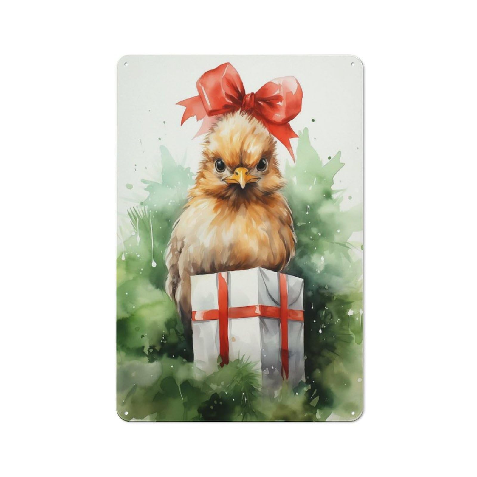 Junmoney Merry Tiny Chicken Xmas Metal Plaque 30X20cm With For Home Bar Wall, Retro Decor, For Garage, Workshop And Man Cave Decoration