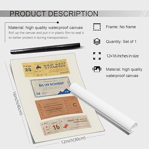 Miniatura 2 de Póster de pared de vaquero occidental vintage, póster retro de entradas de Rodeo de los años 70, impresiones occidentales del Medio Oeste de vaquero