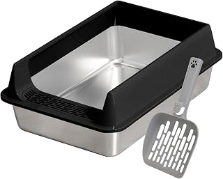Easy-Clean Pet Accessories | Stainless Steel Cat Litter Box - High-Sided Kitten Litter Box With Scoop For Large Medium Cat Balcony Terrace Apartment Garden