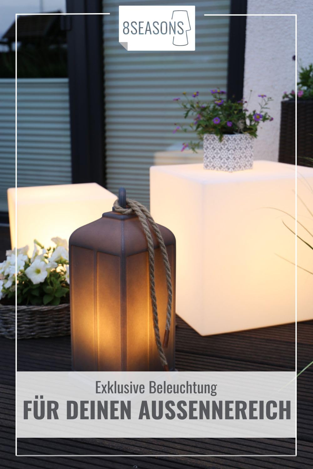 8 seasons design Shining Lantern Solar LED Deko-Laterne, Höhe: 45cm, anthrazit, inkl. Solarmodul und Leuchtmittel in warmweiß, als Solarlampe für Terrasse, Balkon, Garten mit Solarpanel