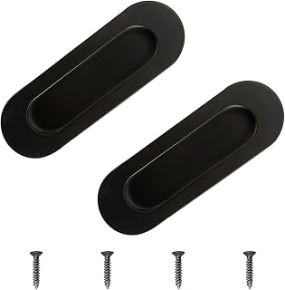 Morobor Cabinet Pull, 2Pcs Black Stainless Steel Oval Side Hole Flush Embedded Sliding Door Handle for Drawer Cupboard Wardrobe