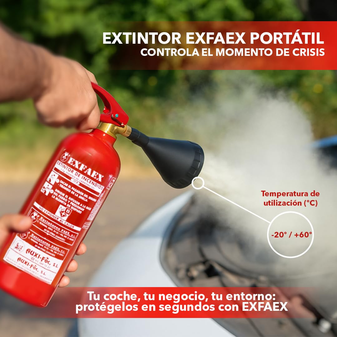 AUXI-FOC | Extintor de gas CO2, 2Kg | Ideal para Cocina, Coche, Hogar, Oficina o Taller | Extintor de Coche o Casa Compacto y Seguro | Extintor Fiable | Extintor de Incendios Potente y Eficaz.