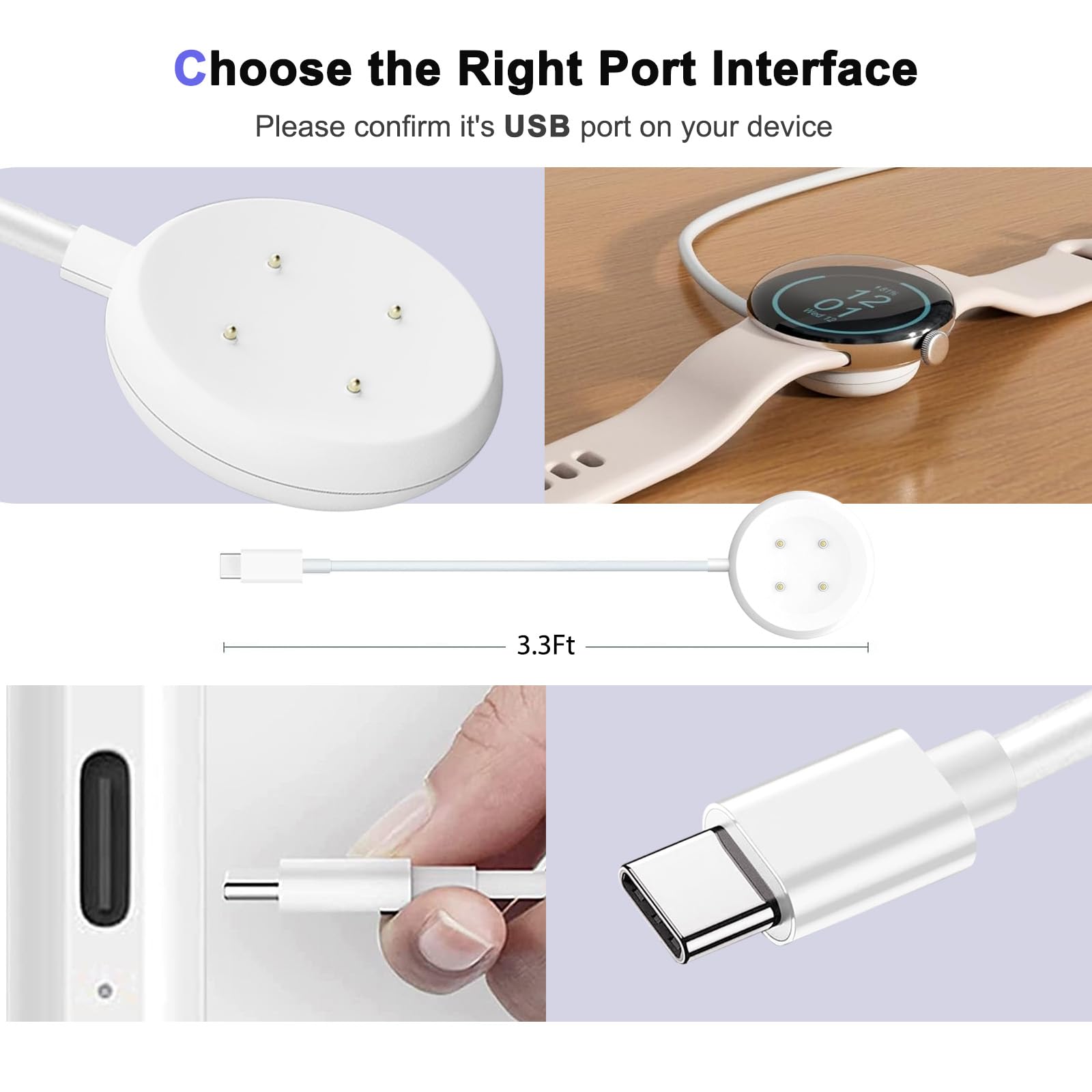 Confezione da 2 caricabatterie rapido da parete per Google Pixel Watch 3, Google Pixel 2 Smart Watch caricabatterie di ricambio adattatore magnetico Google Pixel Smartwatch USB-C cavo di ricarica