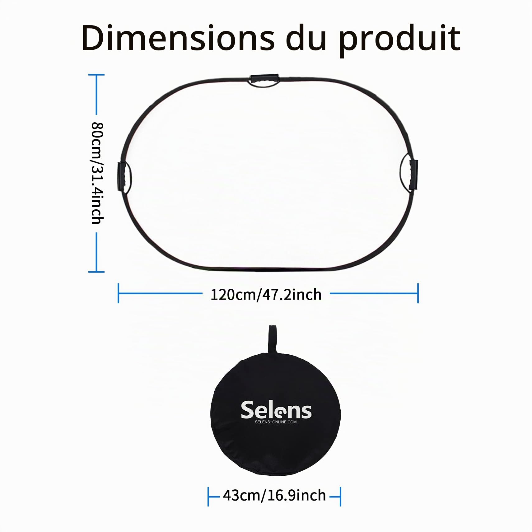 Selens Réflecteur ovale 5 en 1 - 80 x 120 cm - Portable - Pliable - Pour studio photo, éclairage et éclairage extérieur, portrait, photographie