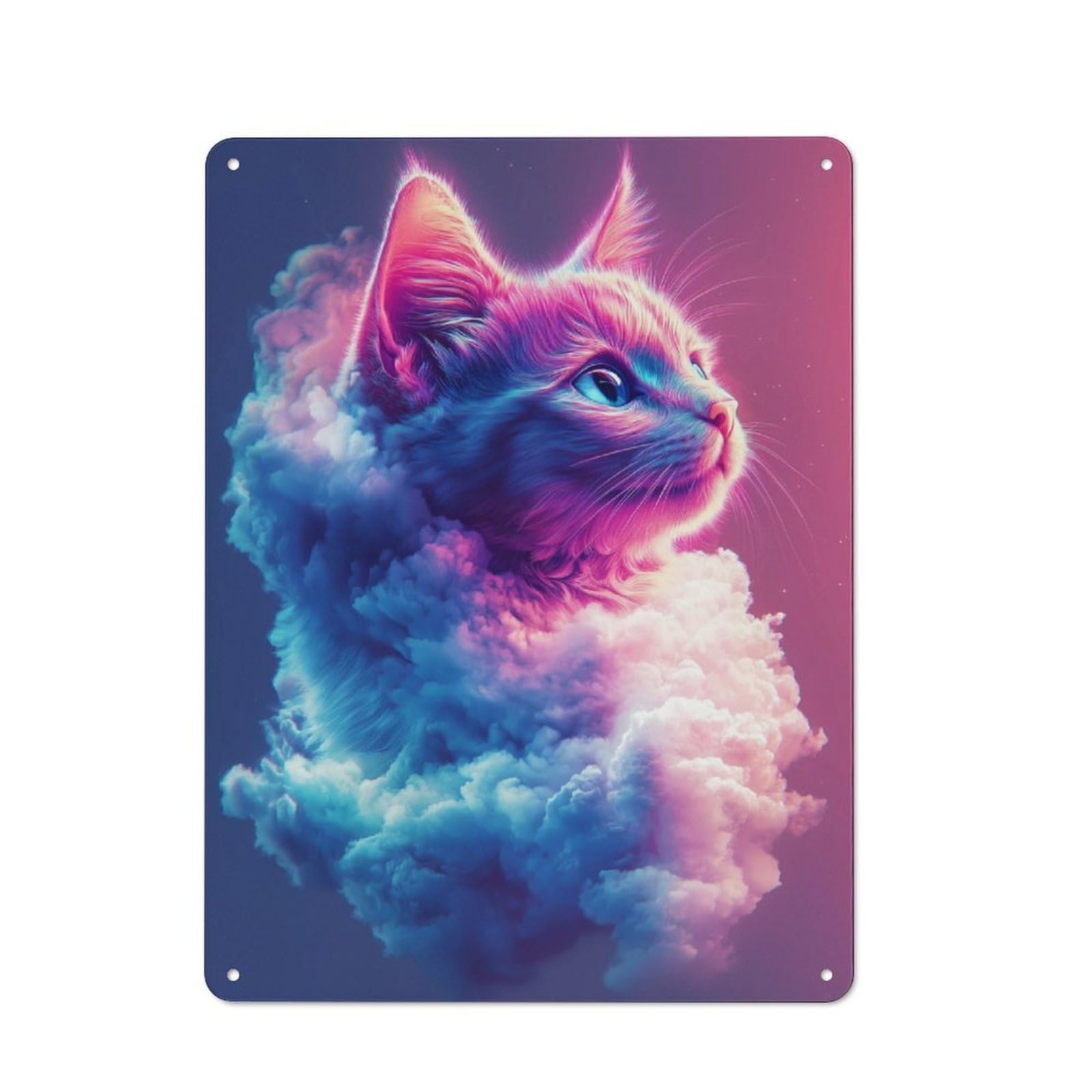 Junmoney Neon Cat In Clouds Cottage Style Country Metal Sign 40X30cm, Farmhouse Wall Decor For Farmhouse Kitchen, Pantry Or Dining Area
