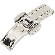 Buachois Stainless Steel Butterfly Deployment Clasp, Double Push Button Watch Band Folding Buckle, Polished Finish Watch Strap Replacement Clasp for Watchband, Watch Accessories