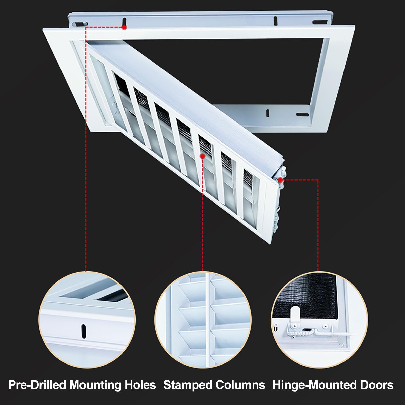 Panel de acceso empotrado blanco para paneles de yeso, puerta de acceso de fontanería de 15 x 20 pulgadas, escotilla de aluminio para ventilación de cocina al aire libre y ático con filtros de rejilla