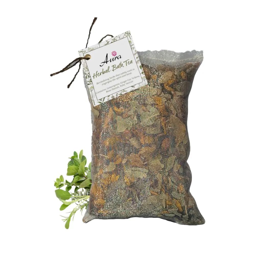 Aura Herbal Bath Tea | Revitalizing All-Natural Tub Soak with Lemongrass, Ginger, Tulsi & Rose Petals | Therapeutic Aromatherapy Body Soak to Energize Spirit & Mind / 30 gms (2 Bags)-image-28