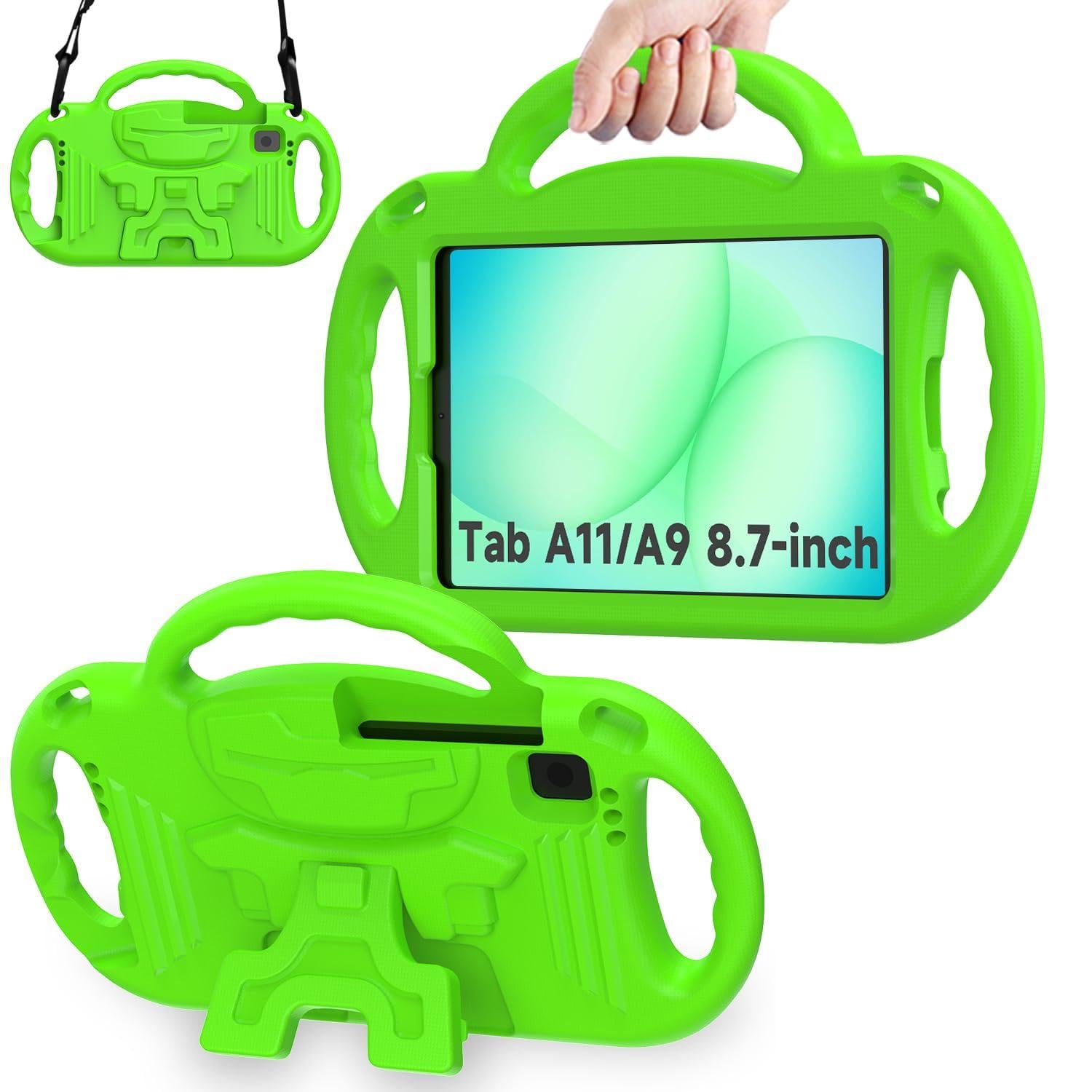 AVAWO Kids Case for Samsung Galaxy Tab A7 Lite 8.7 Inch 2021, Shockproof Lightweight Handle Stand with Strap, Protective EVA Foam Rubber Material, Green