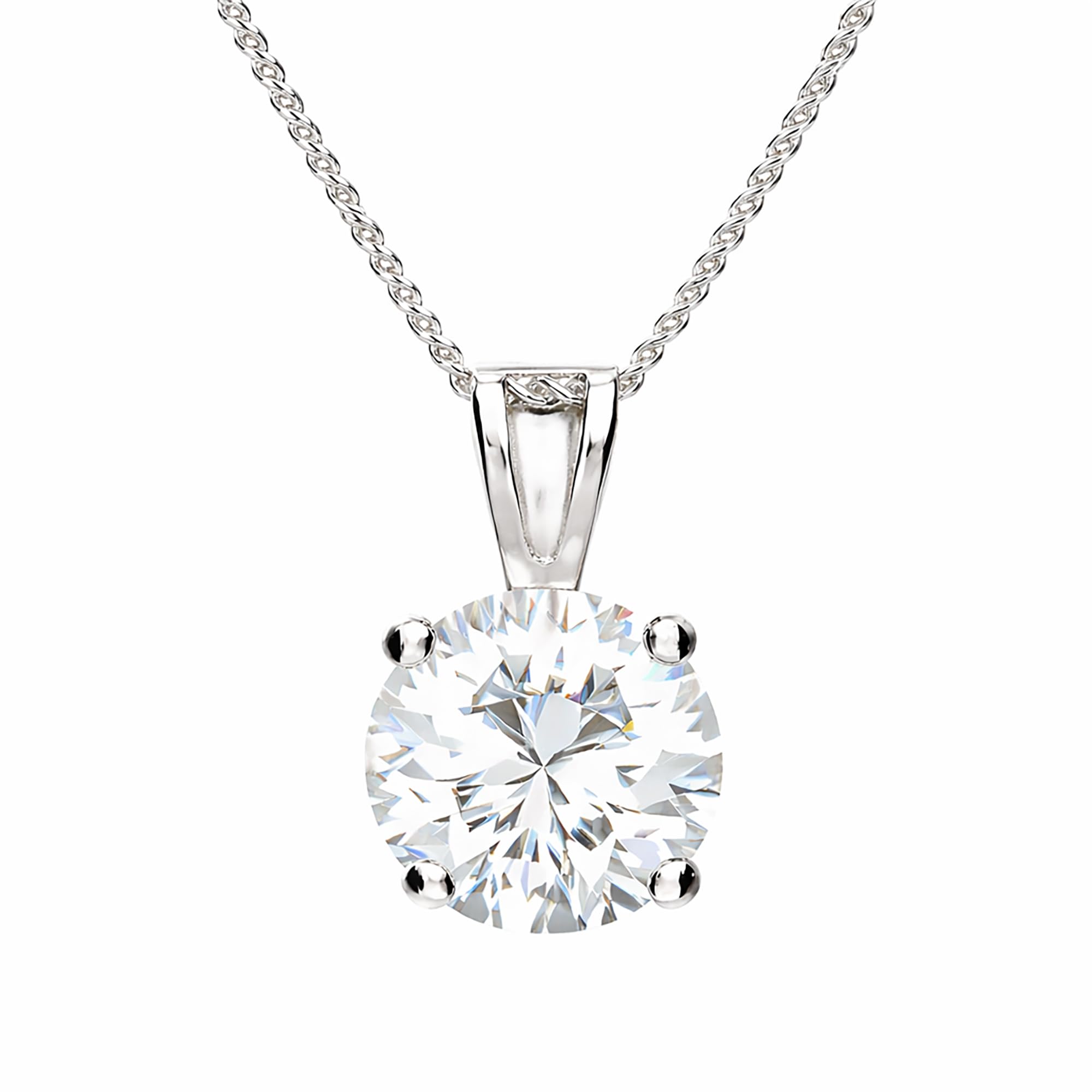 Premium Damen Halskette 925 Sterling Silber mit einem Zirkonia Stein Anhänger 8mm Kette Solitär Strass Glitzer Steinahnänger Weiß Rund Tropfen Braut Brautschmuck