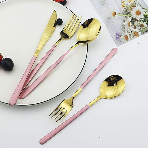 Miniatura 3 de JASHII Juego de cubiertos de acero inoxidable SUS304 de 20 piezas, juego de vajilla de pulido de espejo para 4, cuchillotenedorcucharacuchara de