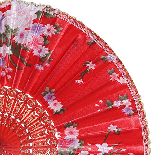 Babeyond US-FOLDINGFAN-CHINESEROSE 8Pcs Floral Folding Hand Fan Vintage Handheld Lace Folding Fan With Different Flower Patterns Fabric Folding Fan thumb #3