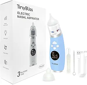 High Flow Nasal Aspirator for Baby, 70kpa Powerful Suction Baby Nose Sucker, Waterproof Electric Nose Suction for Baby, Rechargeable Nose Aspirator, Lights & Music, Blue (Blue, Large)