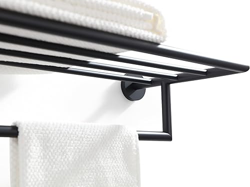 Miniatura 5 de BUVELOT Toalleros para baño montado en la pared, estante de toallas negro mate, barra de toalla estilo hotel de 25.75 pulgadas, moderno soporte