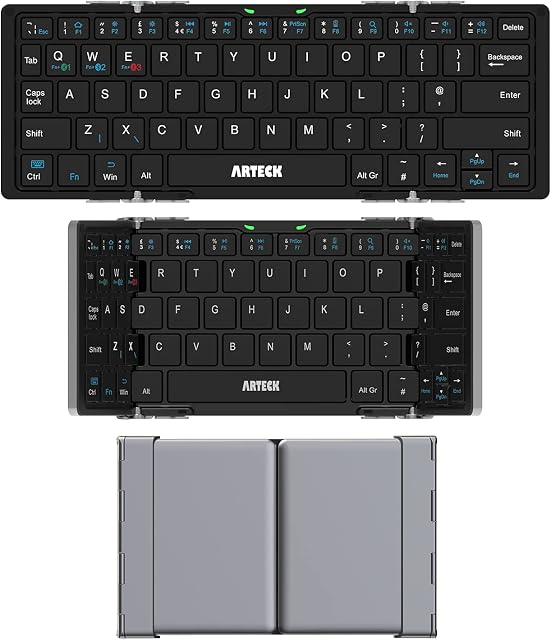 Arteck Folding Bluetooth Keyboard, Portable Folding Bluetooth Keyboard Ultra-Slim Mini Wireless Keyboard for iOS Android Windows PC Tablet Smartphone Built in Rechargeable Li-polymer Battery