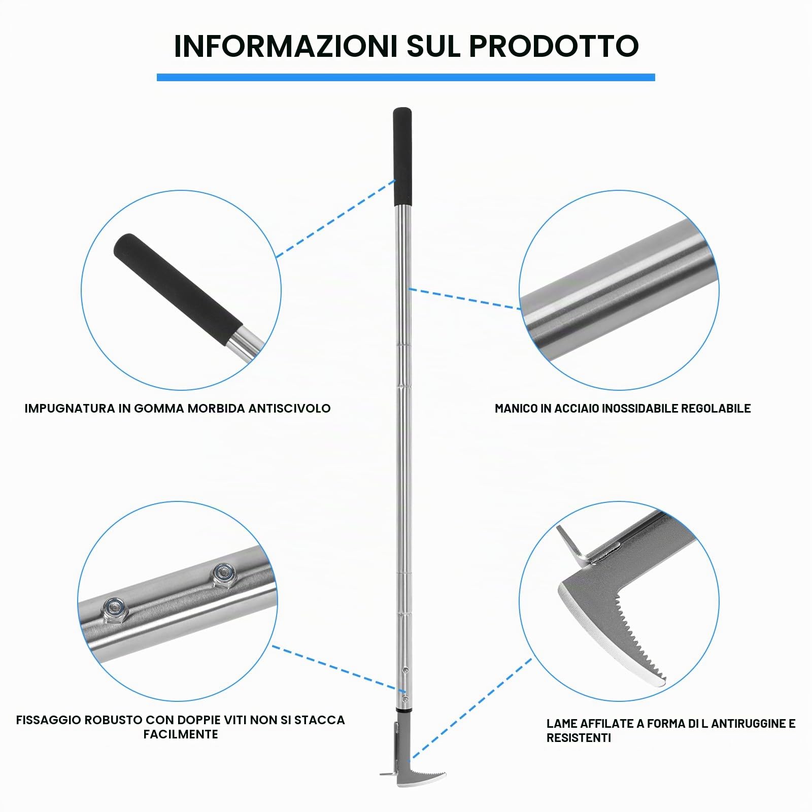 BARAYSTUS Estirpatore Erbacce Manuale 2 in 1, Manico Regolabile 65-104-140 cm, Raschietto Acciaio Inox
