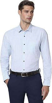 Men's Striped Slim Fit Full Sleeve Formal Shirt | Cotton-Rich | Wonder Fabric | Pin-Point Oxford Weave