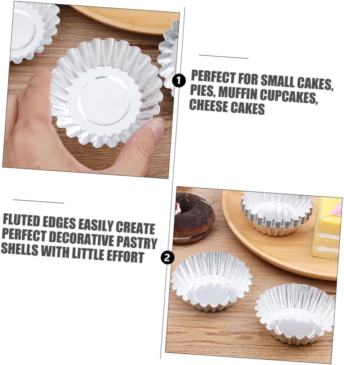 46Pcs Aluminum Alloy Fluted Egg Tart Molds for Muffins and Cupcakes