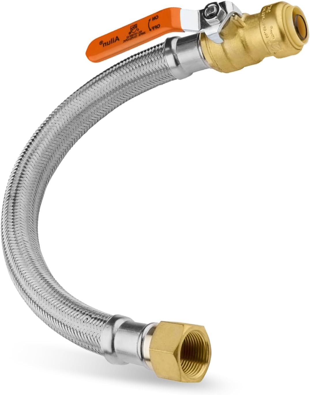 (1 Pack) Seelink 15-Inch Stainless Steel Flexible Heater Hose, 3/4 Inch Push-fit Ball Valve x 3/4 Inch FIP, Push-to-Connect for Copper, PEX, and CPVC