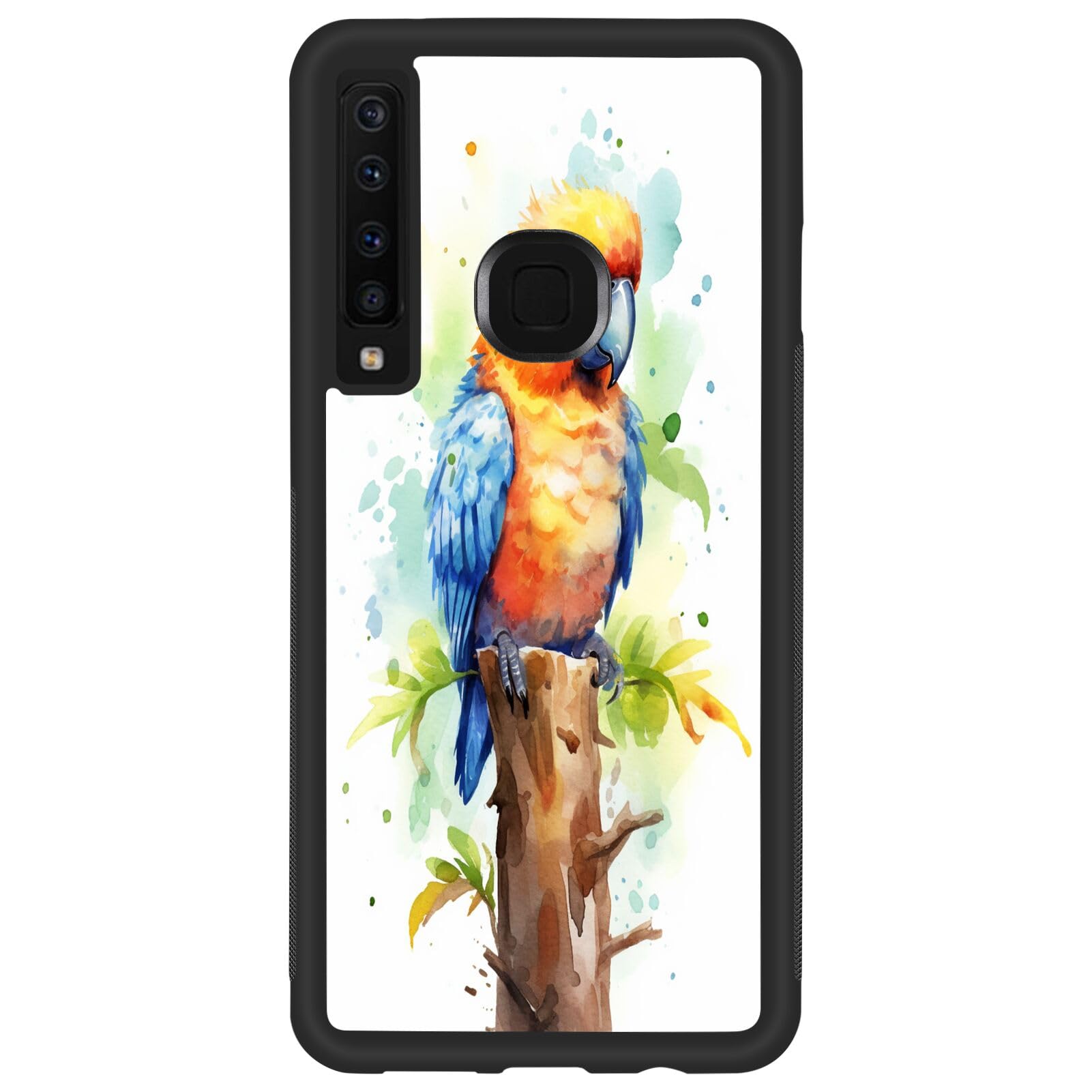 SHENCANG BLUECase for Samsung Galaxy A9 Parrot Designer Art58 Pattern Shockproof Slim TPU Rubber Material Black Frame Cellphone Mobile Case FHW