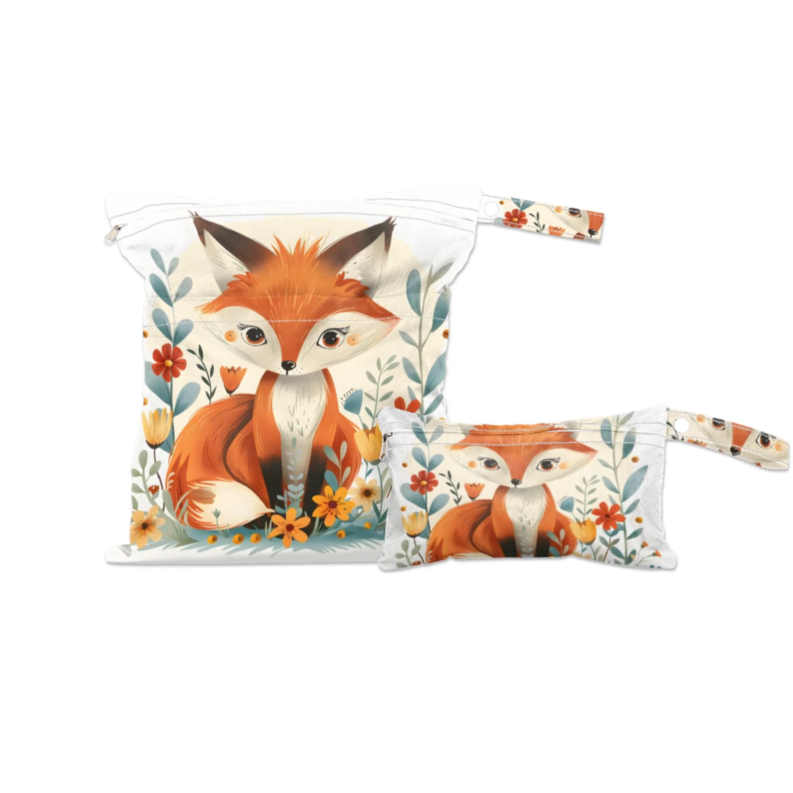 GzLeyigou 2 Set Fox Wet Dry Bags for Baby Cloth Diapers Reusable Storage Bag for Travel,Beach,Pool,Daycare,Stroller,Gym,Laundry,Dirty Clothes,Swimsuits & Wet Clothes, Wet Bag