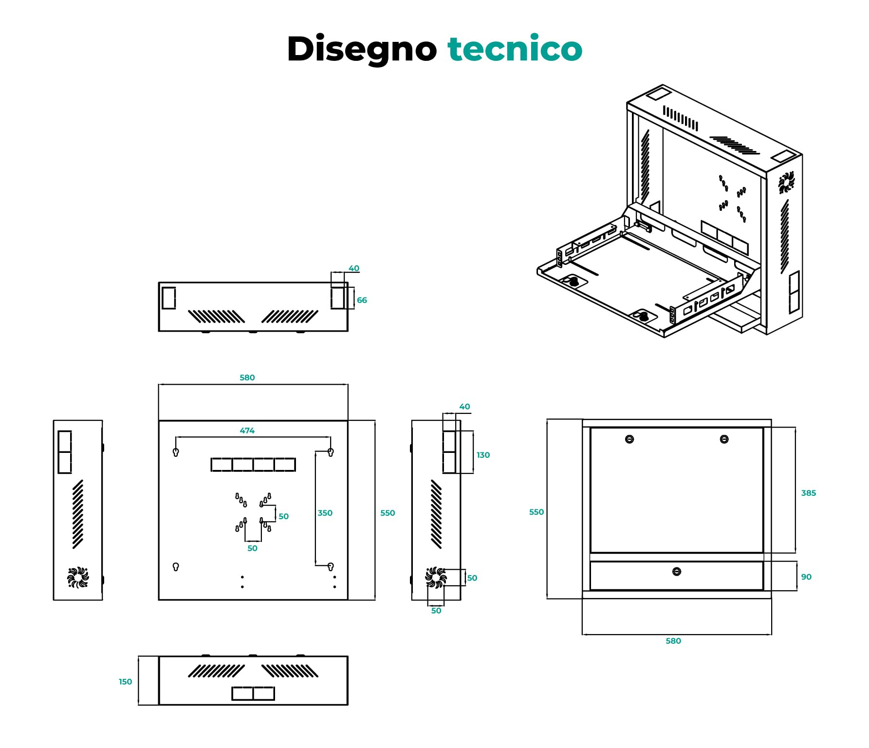 Box di Sicurezza Professionale in Metallo per DVR/NVR 19” – Armadio a Parete con Serratura, Ventilazione Passiva, 58×55×15 cm, Nero (AR-BOX581555B)