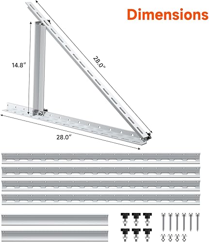 Miniatura 2 de RICH SOLAR Soportes de montaje en panel solar triangular ajustables de 28 pulgadas, patas inclinables plegables, barco, RV, techo fuera de la