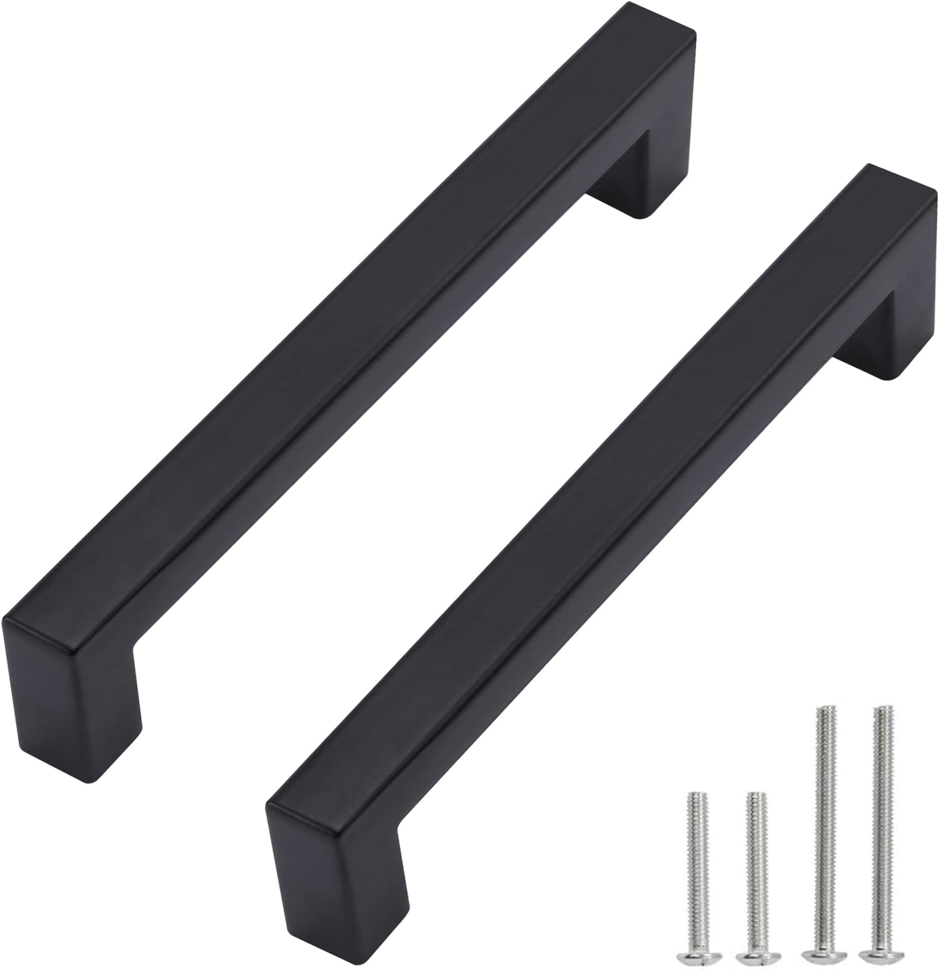 Cabinet Pulls Matte Black Cabinet Handles Square Drawer Pulls, 2 Pack 5 Inch Stainless Steel Kitchen Door Cupboard Cabinet Handles, Drawer Hardware Handles, 128mm Hole Centers