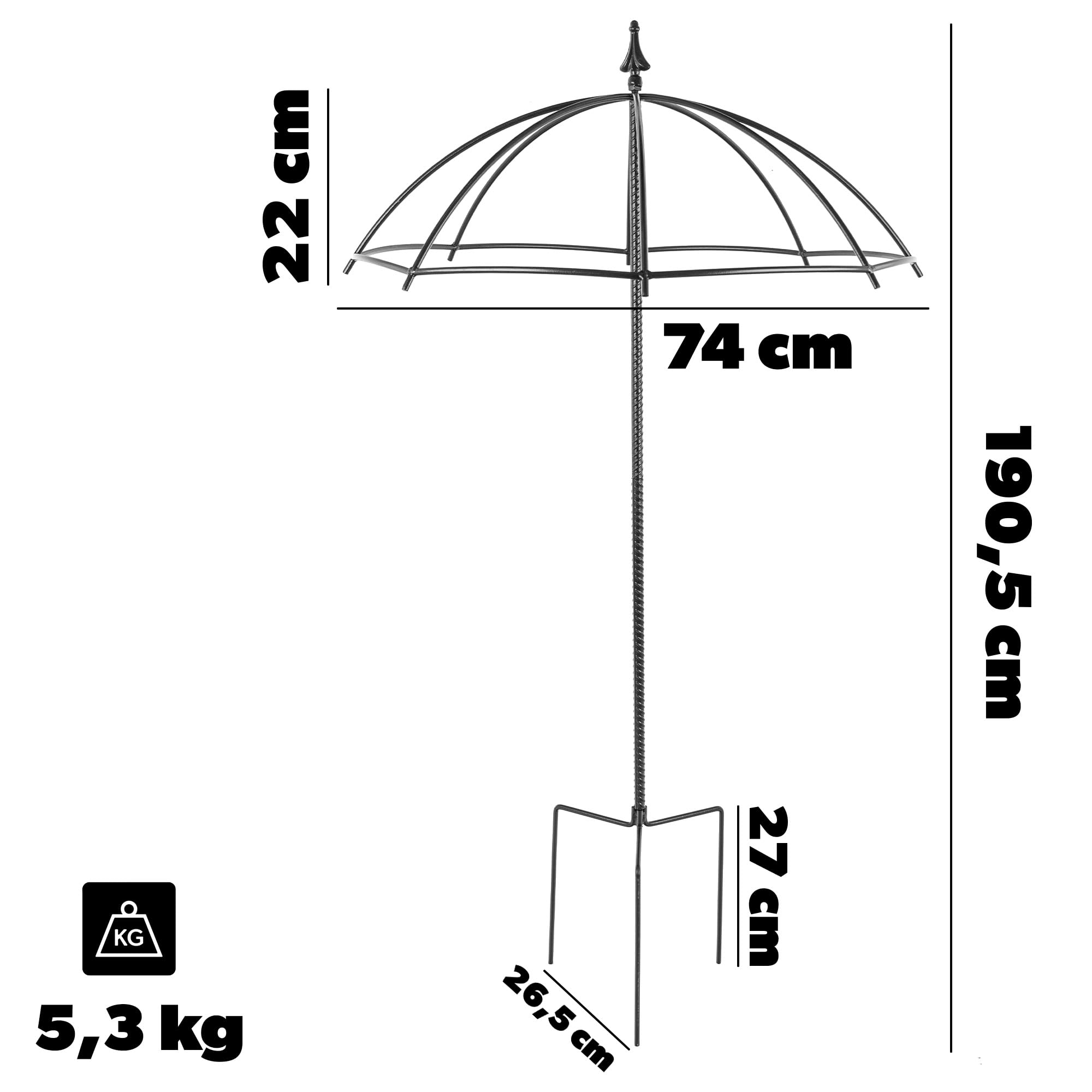 KADAX Rosenbogen aus pulverbeschichtetem Stahl, Schirm Design, Torbogen, Gartenbogen, Kletterpflanzen, Rankgitter, Rosenhilfe, Gartendeko (H: 190.5 cm)