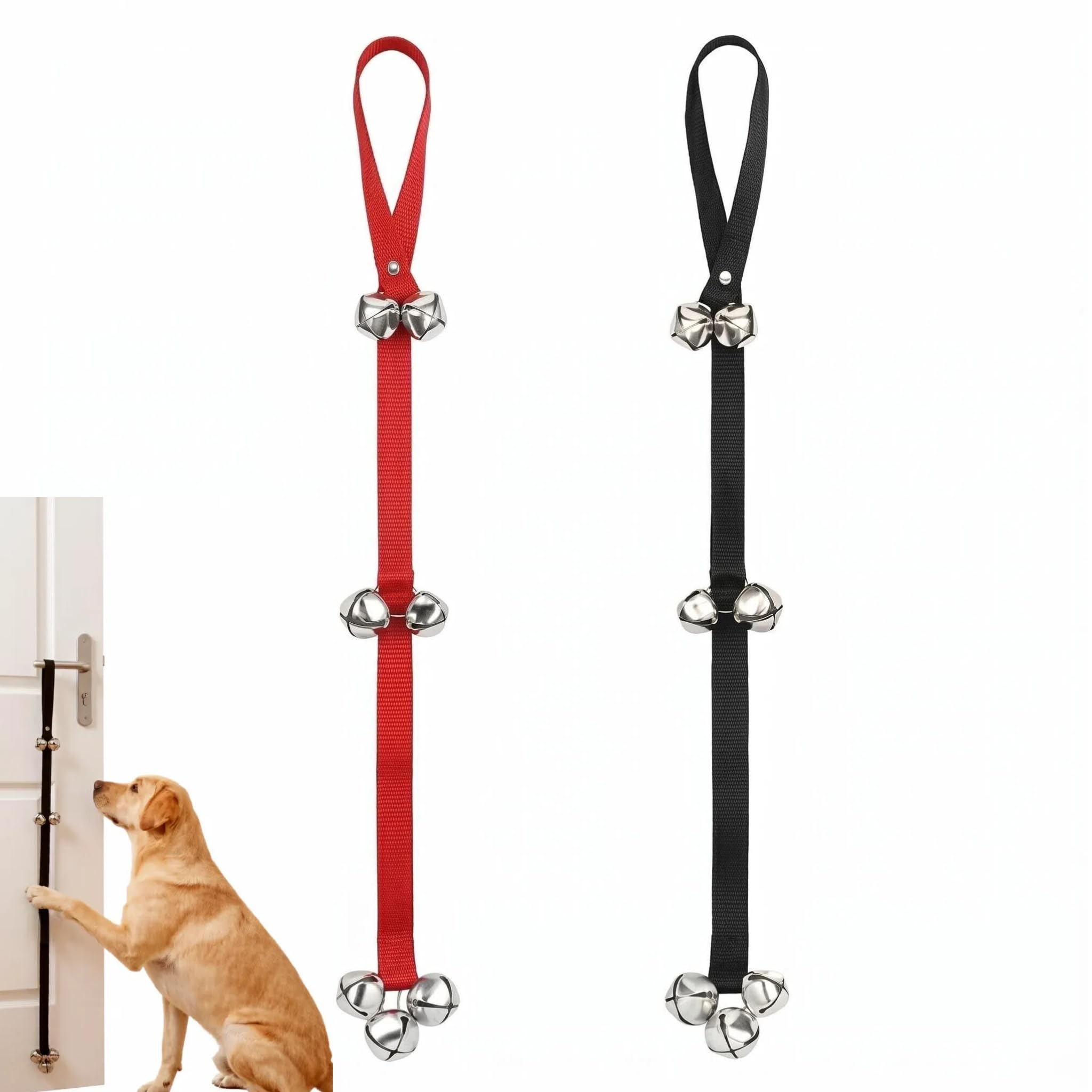 Satiskid 2PCS Dog Doorbell Adjustable Length Dog Training Doorbell for Potty Training, Pet Bell with Stainless Steel Bells & Secure Loop for Puppy Adult Dogs