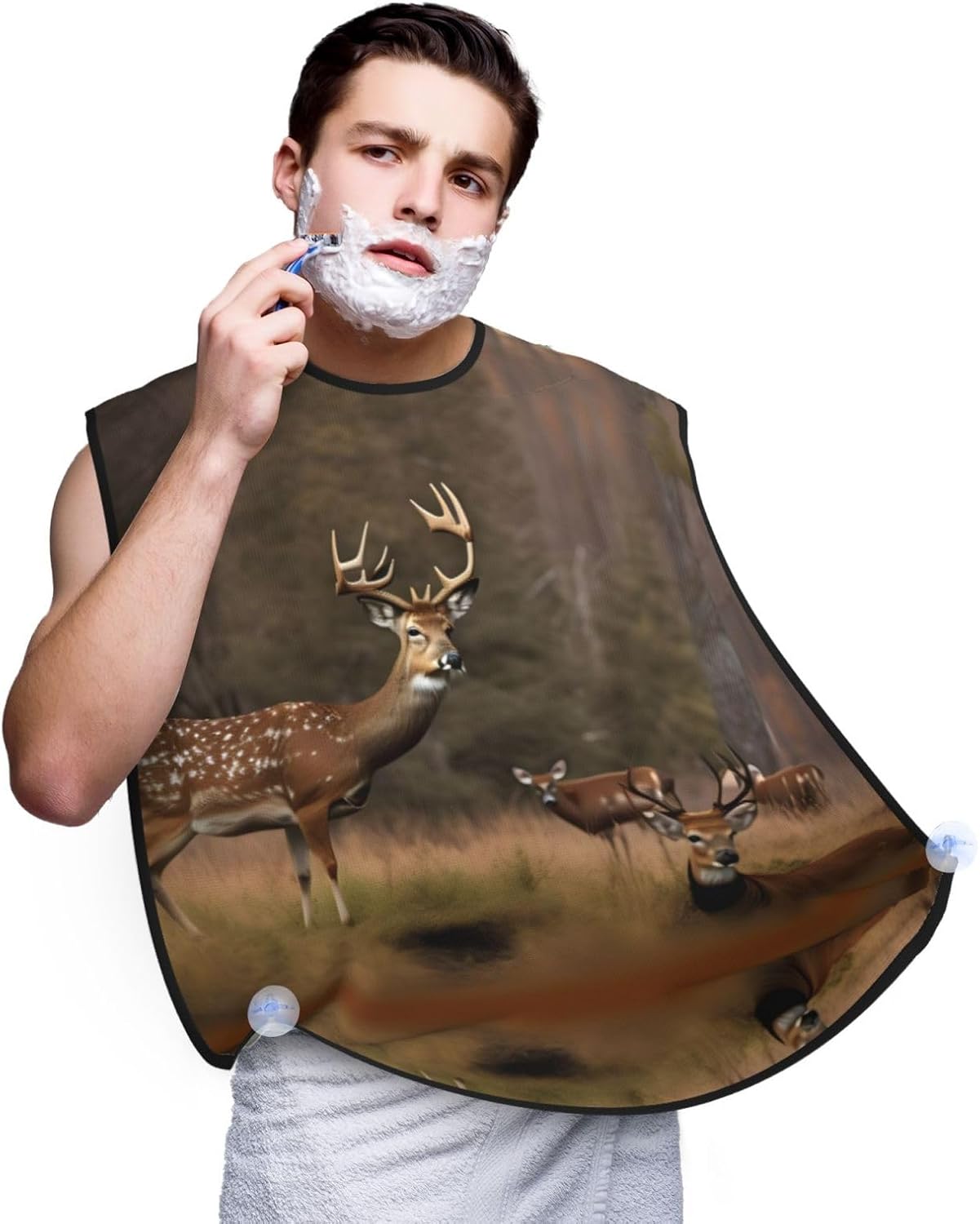 Deer Hunting Print Beard Bib Apron, Shaving Apron For Dad, Men'S Hair Catcher For Shaving Best Gifts For Dad