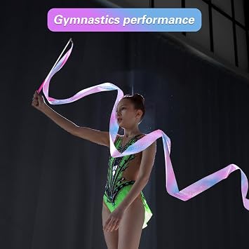 Molain 2 Pcs Dance Ribbons, 78.7 Inch Rainbow Ribbon, Sparkling Dance Ribbon Streamer, Rhythmic Gymnastics Ribbon, Ribbon Dancer Wand for Kids Adults Talent Shows Artistic Dancing Training