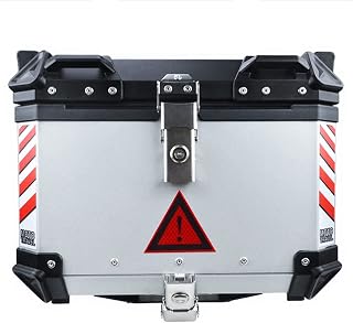 55L Motorcycle Tail Box Top Case Aluminum Alloy Motorbike Trunk Security Anti-theft Lock Waterproof Reflective For Tour Store Helmet Large Luggage Helmet Top Case (Color : White)