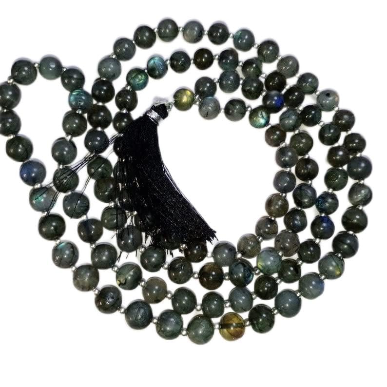 Mala 108 grains en labradorite bleue véritable de 8mm pour méditation