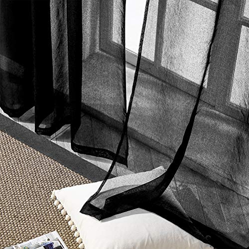 Topfinel レースカーテン 無地 UVカット ブラック 幅100ｘ丈110cm 2枚組 [3]