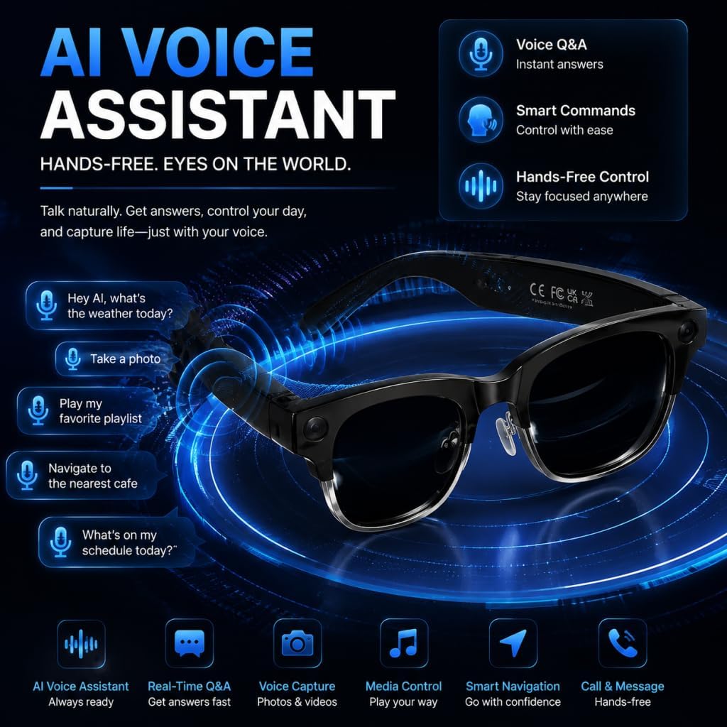 Smart Camera Glasses, 4K Video EIS Stabilization, AI Real-Time Translation, Voice Assistant, WiFi Transfer, IP66 Water Resistant, Audio Recorder for Vlogging Travel (Blue Light Protection) image 5