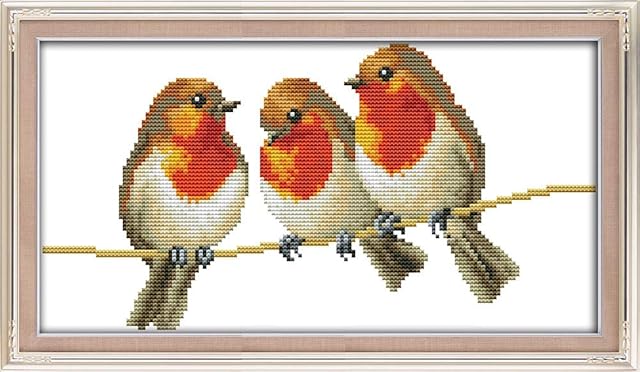 Cross Stitch Kits, Three Little Birds Awesocrafts Easy Patterns Cross Stitching Embroidery Kit Supplies, Stamped or Counted Options for Adults Beginners Kids Gifts (Birds, Counted)