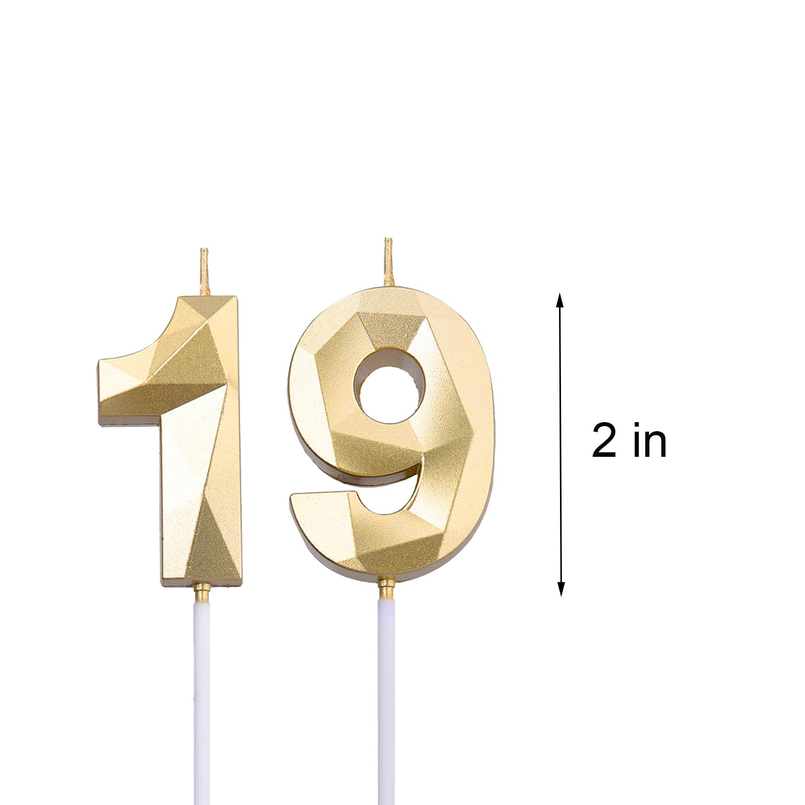 2 inch Gold 19 & 91 Birthday Candles, 3D Diamond Number 19th & 91st Cake Topper for Men Women Birthday Party Decorations Theme Party