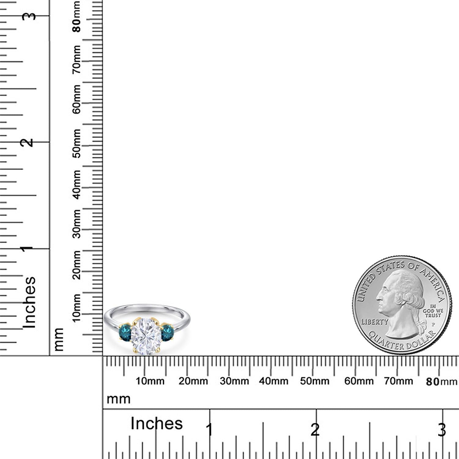 Gem Stone King 925 Silver and 10K Yellow Gold White Moissanite and Blue Diamond Engagement Ring For Women | 2.64 Cttw | Oval 9X7MM | Gemstone Birthstone - Image 6