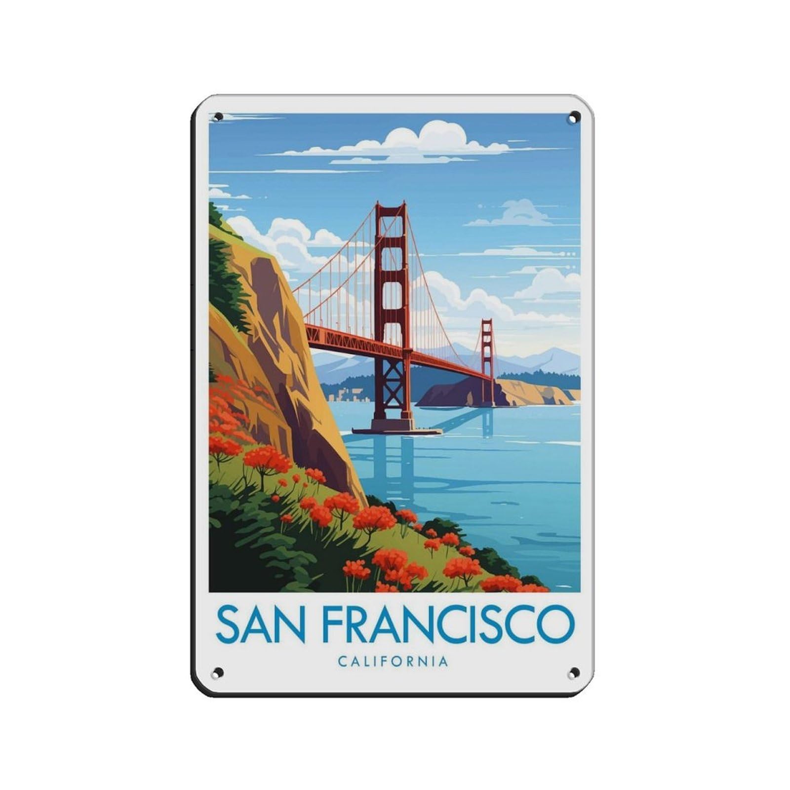 San Francisco Travel, California Travel Decor Tin Sign Vintage Metal Pub Club Cafe Bar Home Wall Art Decoration Poster Retro 8x12inch(20x30cm)
