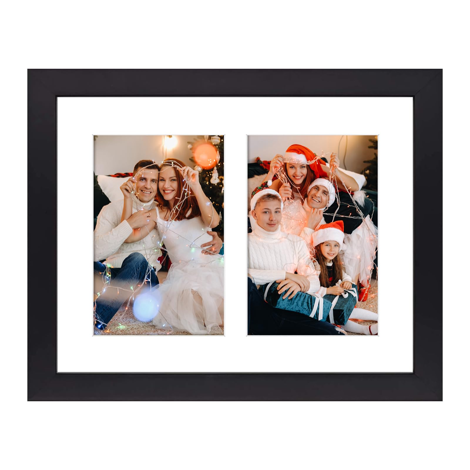 4x6 Double Picture Frame in Black - 8x10 Collage Frame, Solid Wood with Tempered Glass - Horizontal and Vertical Formats for Wall and Tabletop, 1 Pack