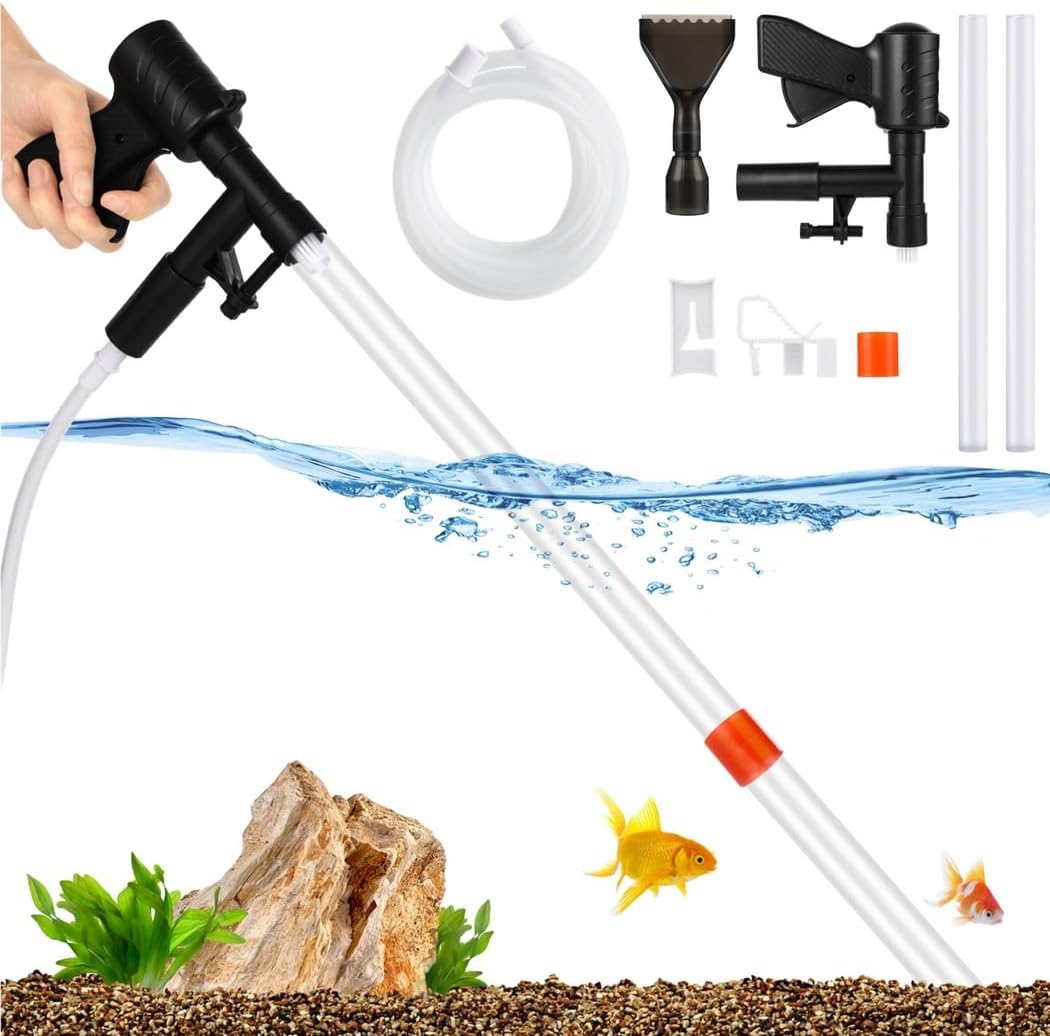 All-In-One Fish Tank Siphon Vacuum Cleaning Kit With Tubes, Hose, Flow Controller, Aquarium Gravel Cleaner, Algae Scraper, Quick Water Changing & Sand Washing Kit For Small & Large Fish Tanks
