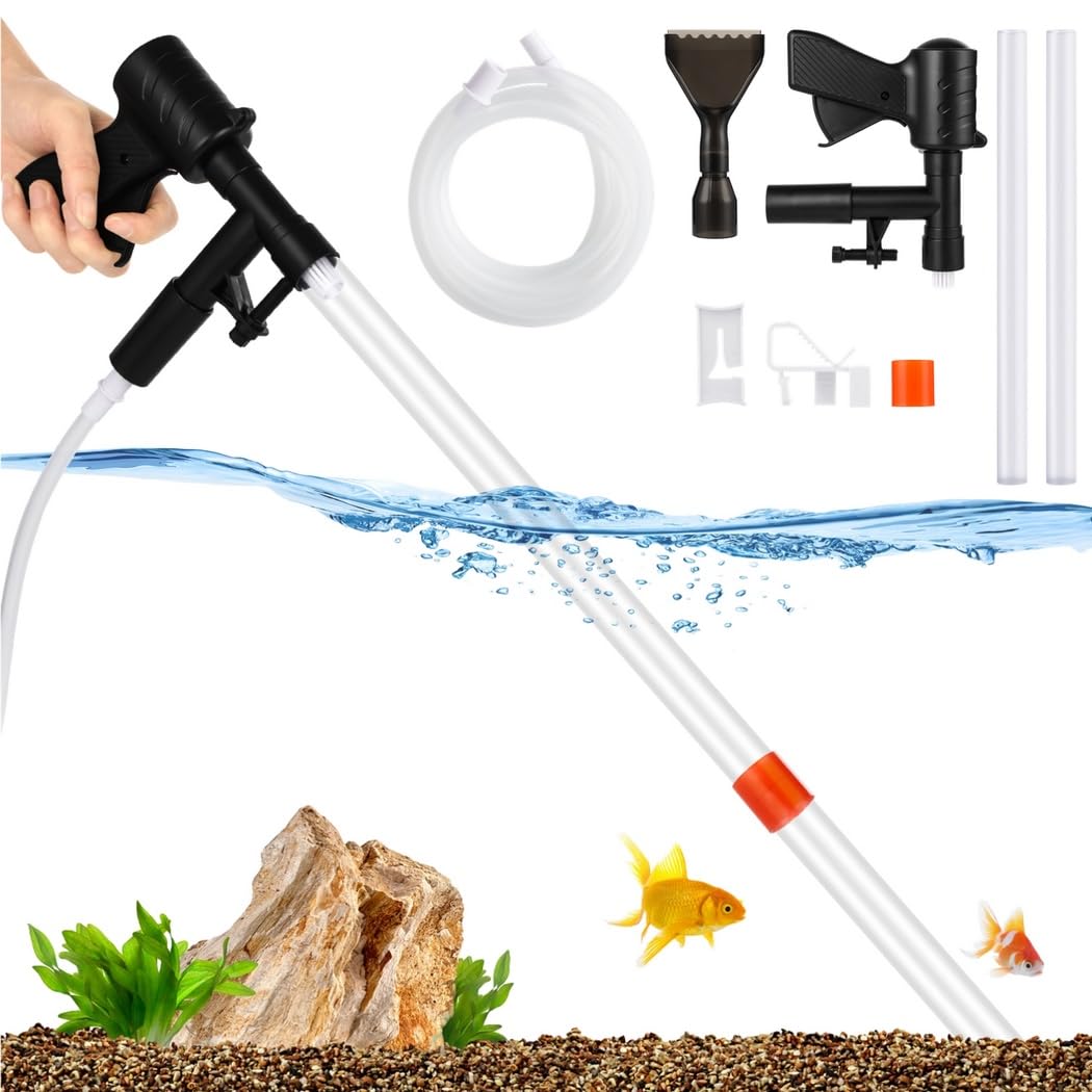 Aquarium Kiesreiniger, Mehrzweck Siphon Reinigungsset mit Rohren, Schaber, Schlauch, Durchflussregler, für schnellen Wasserwechsel und Sandwaschen, für kleine und große Becken