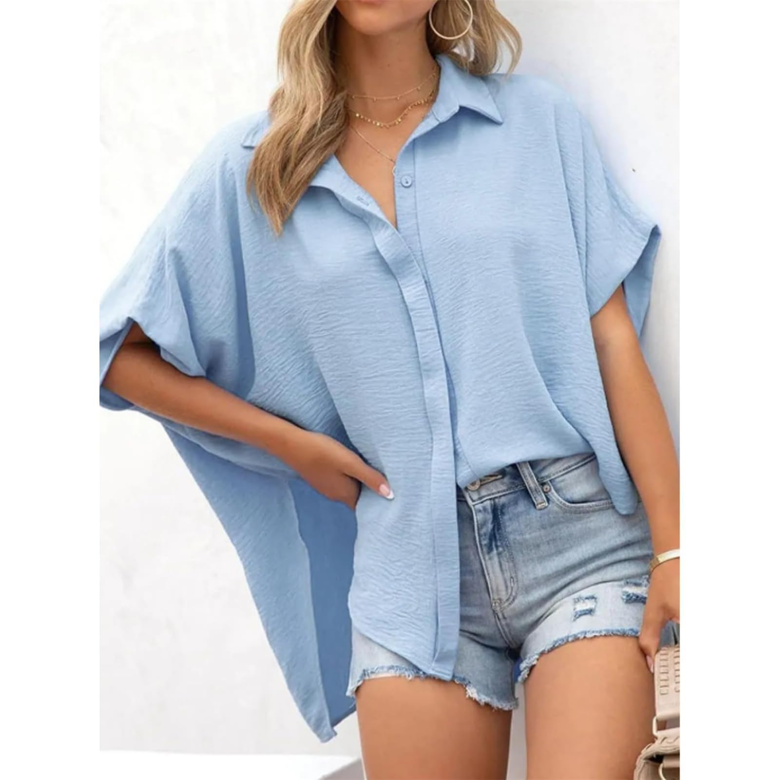 Normaltly T-shirt uni pour femme décontracté à manches courtes avec fente au niveau de l'ourlet, couleur unie, col en V, coupe tunique