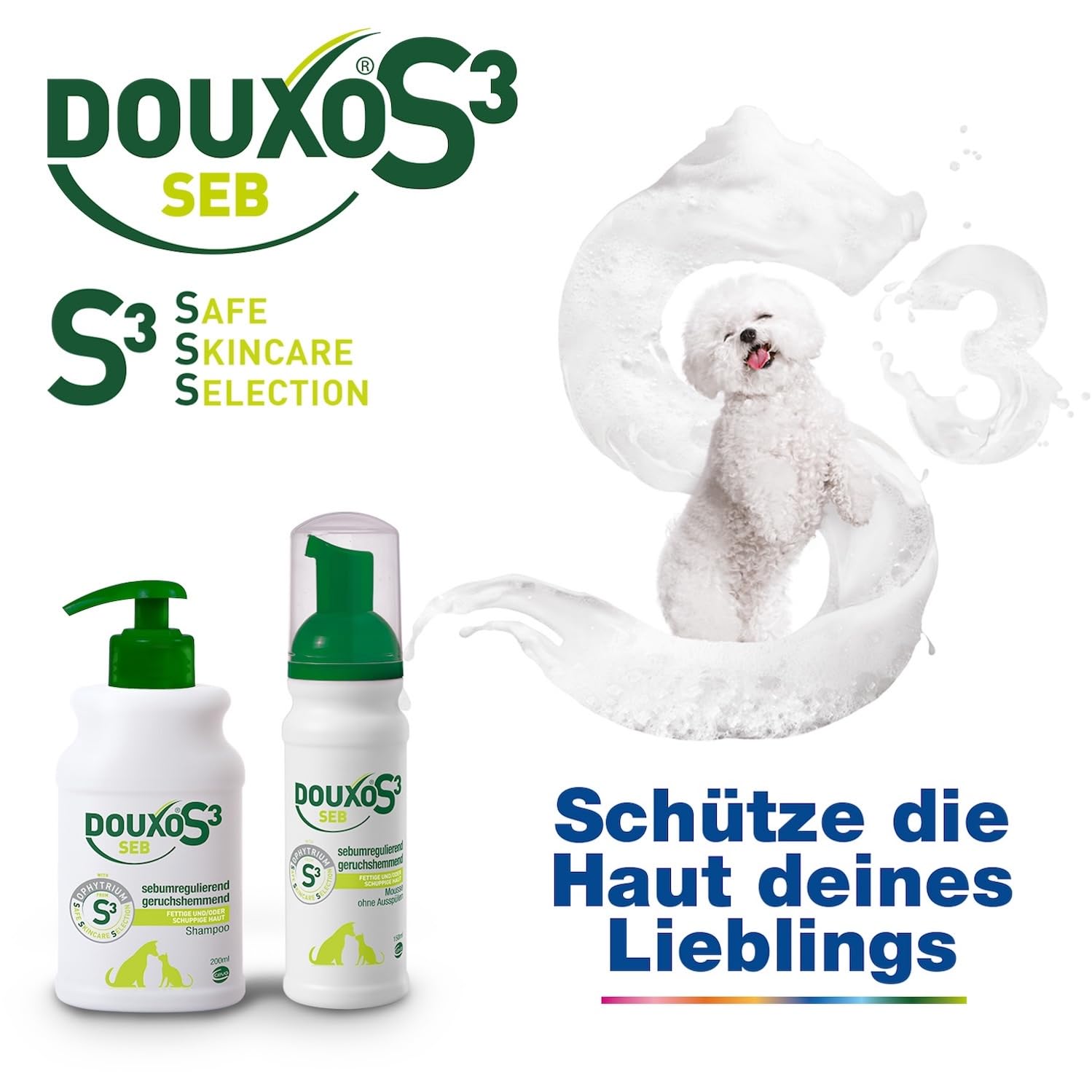 DOUXO S3 SEB Shampoo | für Hunde & Katzen | Beruhigende Schuppenlösung bei fettiger Haut | Effektive Pflege gegen Schuppen & Dermatitis | Hypoallergener Duft | 200 ml