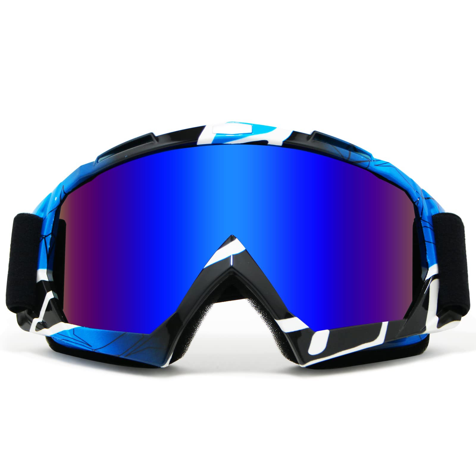Lunettes de moto UV400 OTG pour homme, motocross, équitation, casque MX de course tout-terrain, lunettes de course à quatre roues pour adultes, femmes, jeunes enfants (monture bleue, noire +