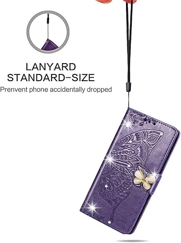 Miniatura 6 de Compatible con Xiaomi Redmi Note 10 Pro Funda con purpurina con tarjetero y soporte de cuero Flip Wallet Diamond Butterfly Funda protectora a prueba